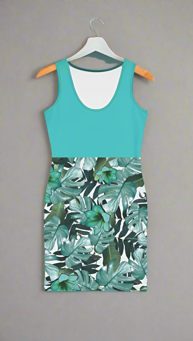 Teal Floral Body-con Dress