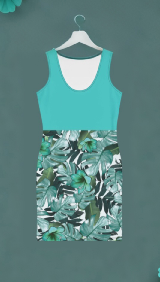 Teal Floral Body-con Dress