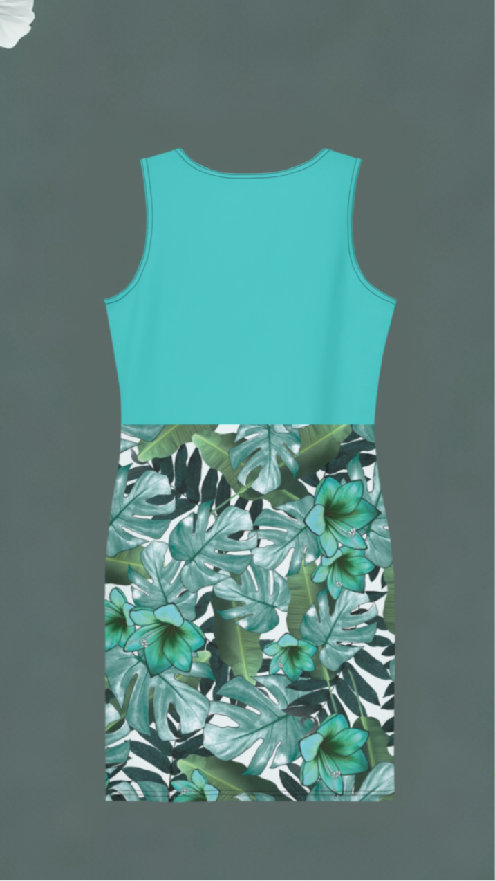 Teal Floral Body-con Dress