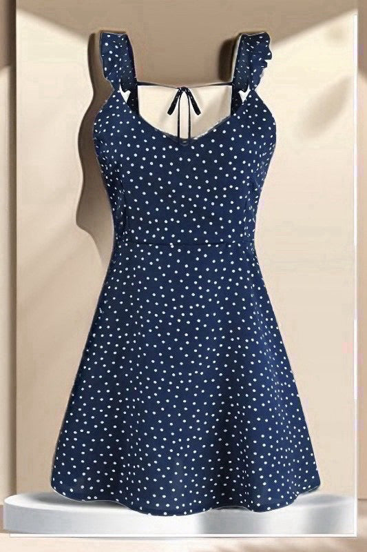 Dark Blue Mini Polka Dot Dress