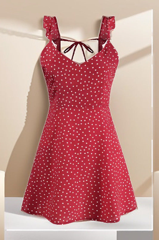 Mini Deep Red Polka Dot Dress