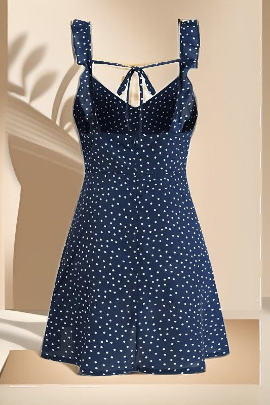 Dark Blue Mini Polka Dot Dress